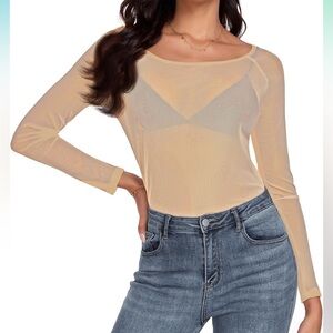 ASOS Curve Cream Sheer Long Sleeve Bodysuit